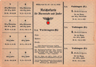 "Reichskarte für Marmelade und Zucker" der Stadt Vaihingen Enz. gültig vom 23.10. bis 19.11.1939, DIN A5