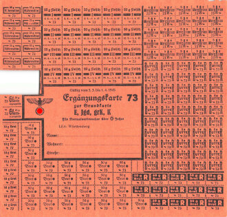 "Ergänzungskarte zur Grundkarte" des Landesernährungsamt Württemberg gültig vom 5.3. bis 1.4.1945, DIN A4