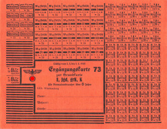 "Ergänzungskarte zur Grundkarte" des Landesernährungsamt Württemberg gültig vom 5.3. bis 1.4.1945, DIN A4