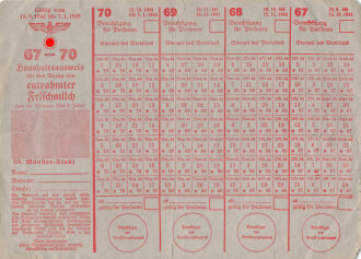 "Haushaltsausweis für den Bezug von entrahmter Frischmilch" für die Stadt Münster, gültig ab 18.9.1944 bis 7.1.1945, unter DIN A5