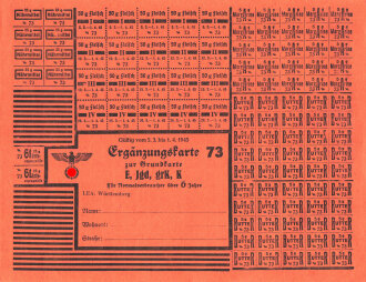 "Ergänzungskarte zur Grundkarte" des Landesernährungsamt Württemberg gültig vom 5.3. bis 1.4.1945, DIN A4