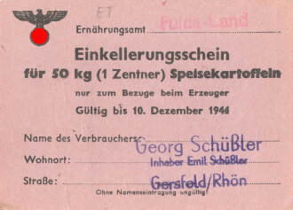 "Einkellerungsschein für 50kg...