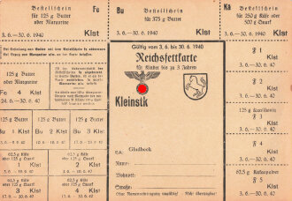 "Reichsfettkarte" der Stadt Gladbeckgültig vom 8.4. bis 5.5.1940, DIN A5