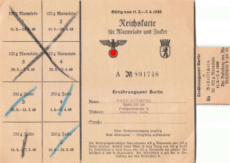 "Reichskarte für Marmelade und Zucker" der Stadt Berlin. gültig vom 11.3. bis 7.4.1940, DIN A5