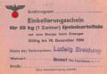 "Einkellerungsschein für 50kg Speisekartoeffeln" gültig. bis 10. Dezember 1944, 10,5 x 7,5 cm, Neuwart