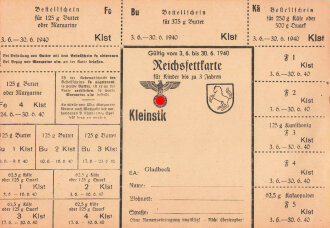 "Reichsfettkarte" der Stadt Gladbeckgültig vom 8.4. bis 5.5.1940, DIN A5