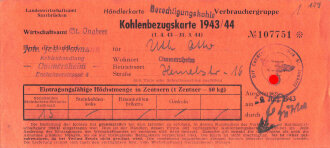"Kohlenbezugskarte 1943/44" der Stadt...