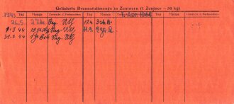 "Kohlenbezugskarte 1943/44" der Stadt...