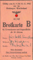 "Reichsbrotkarte B" aus dem Reichshau Wartheland, gültig vom 21.9. bis 15.11.1942, DIN A6