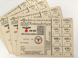 "Reichszuckerkarte" der Stadt Schongau, gültig vom 7. Februar bis 28. Mai 1944, DIN A6, Sie erhalten 1 Stück