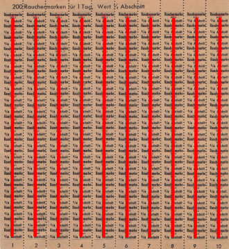 "200 Rauchermarken für 1 Tag", unter DIN A4, gültig vom 1. Februar 1944 bis 30. September 1944