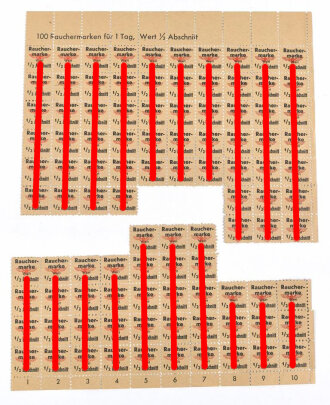 "200 Rauchermarken für 1 Tag", unter DIN A4, gültig vom 1. Februar 1944 bis 30. September 1944, defekt