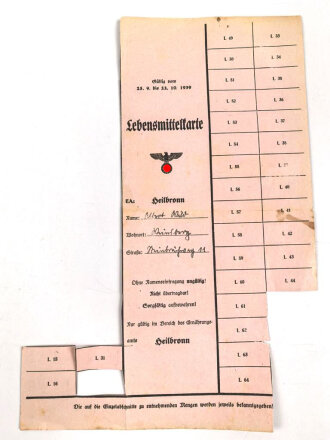 "Lebensrmittelkarte" der Stadt Heilbronn,...