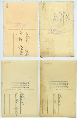 4 Studioaufnahmen eines Angehörigen der Wehrmacht, Maße: 9 x 13,5 cm, datiert 1942