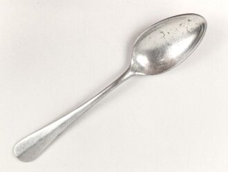 Teelöffel von der Wehrmacht aus Aluminium, datiert 1939, Gesamtlänge ca. 15 cm