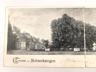 Ansichtskarte "Grüße aus Schwetzingen - Der Schlossgarten", zum aufklappen