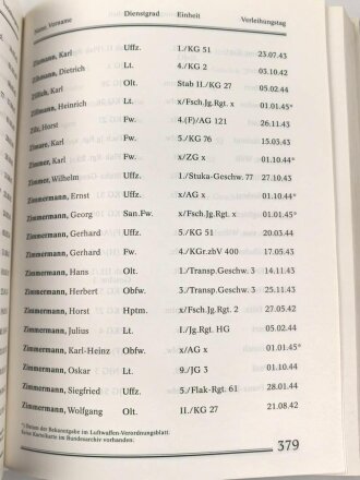 "Die Träger des Deutschen Kreuzes in Gold der Luftwaffe 1941-1945" DIN A5, 813 Seiten, gebraucht