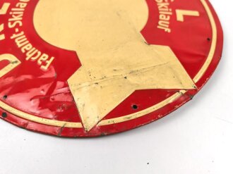 Geprägtes Blechschild "DRL Fachamt Skilauf" Durchmesser 25,5cm. Ungereinigt, verbeult