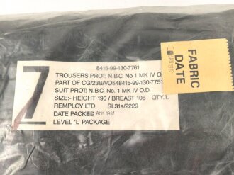 Großbritannien, ABC Schutzanzug Hose  "Smock protection N.B.C. No 1 MK I" datiert 1987, Originalverpackt, ungeöffnet