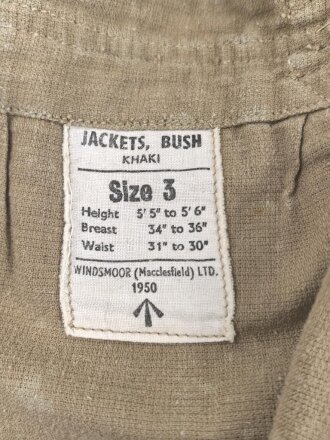 Großbritannien , Jacket, bush, khaki. Size 3, dated 1950. Used