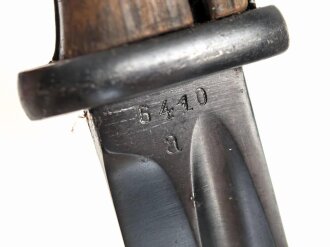 Seitengewehr M84/98 für K98 der Wehrmach, getragenes Stück, die Scheide überlackiert