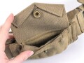 British 1940 dated three piece construction web belt, with pistol holster and ammo pouch. Buckles for braces removed, good condition