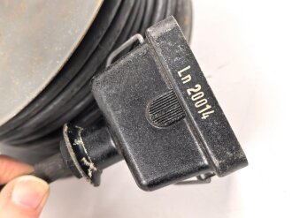 Luftwaffe, Verlängerungskabel 15 Meter auf Trommel für Handapparat HAP2 zum Richtfunkgerät Elster SEG2T. Guter Gesamtzustand, Funktion nicht geprüft