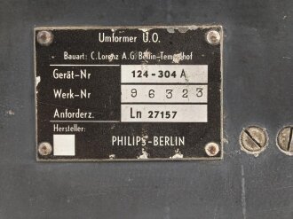 Luftwaffe, Umformer U.O., Ln 27157. Einanker-Umformer von 24 V Gleichspannung auf 220 V Wechselspannung. Originallack, ungereinigt, Funktion nicht geprüft