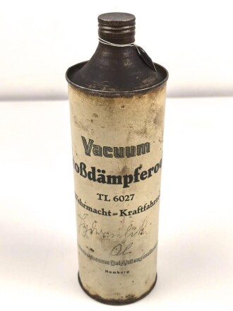 Dose " Stoßdämpferoel TL 6027 für Wehrmacht Kraftfahrzeuge" leer, ungereinigt