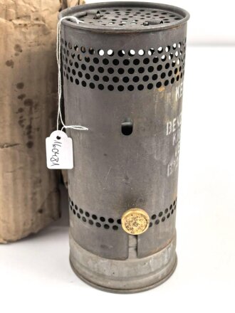 Dochtlampe zur Sammleranwärmung für Wehrmachtsfahrzeuge, original verpacktes Stück, datiert 1943