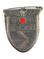 Kubanschild 1943 , Eisen bronziert,  Getragenes Stück, zum Anstecken umgebaut.