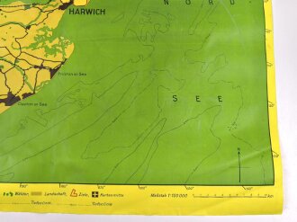 Luftwaffe Navigationskarte England ( Unternehmen Seelöwe, geplante Invasion ) Ipswich / Harwich . Datiert 1941, Maße 65 x 66cm