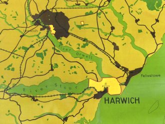 Luftwaffe Navigationskarte England ( Unternehmen Seelöwe, geplante Invasion ) Ipswich / Harwich . Datiert 1941, Maße 65 x 66cm