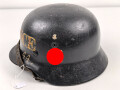 Souvenir Stahlhelm eines amerikanischen Soldaten der in Frankreich gegen die Wehrmacht gekämpft hat. Stahlhelm Modell 1940, in allen Teilen original, überlackiert und bemalt. Selten