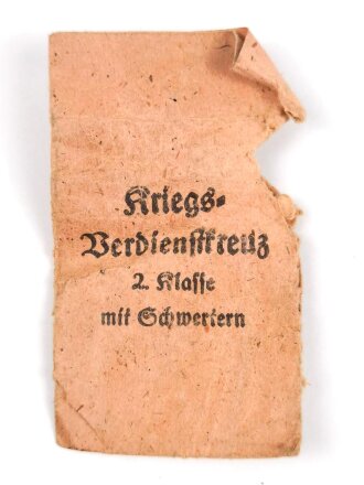 Defekte Tüte zum Kriegsverdienstkreuz 2. Klasse mit Schwertern , Hersteller  Moritz Hausch, Pforzheim