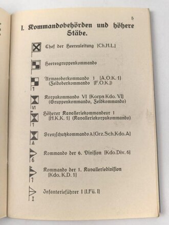 H. Dv. 272 "Muster für taktische Truppenzeichen" datiert 1928, 64 Seiten, gebraucht, DIN A6