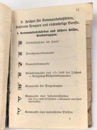 H. Dv. 272 "Muster für taktische Truppenzeichen" datiert 1936, 128 Seiten, gebraucht, DIN A6