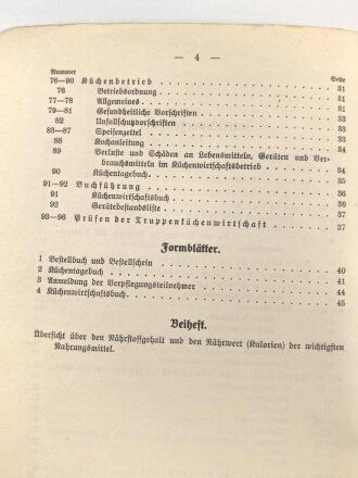 H. Dv. 43a "Vorschrift für die Verwaltung der Truppenküchen (Heer)" datiert 1937, 49 Seiten, gebraucht, DIN A5