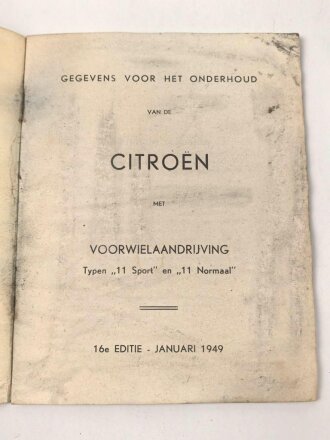 Niederlande "Citroen met Voorwielaandrijving" datiert 1949, 30 Seiten, gebraucht, DIN A5, niederländisch, wasserschaden