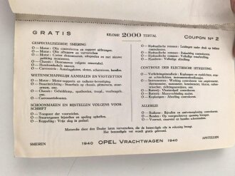 Niederlande "Handleiding voor onderhoud van uw Opel Vrachtwagen" datiert 1940, 76 Seiten, gebraucht, DIN A5, niederländisch, wasserschaden