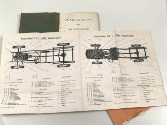 Niederlande "Handleiding voor onderhoud van uw Opel Vrachtwagen" datiert 1940, 76 Seiten, gebraucht, DIN A5, niederländisch, wasserschaden
