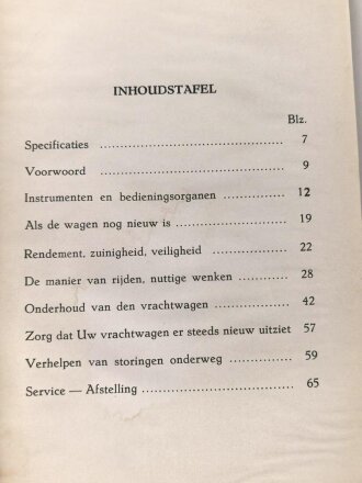 Niederlande "Handleiding voor onderhoud van uw Opel Vrachtwagen" datiert 1940, 76 Seiten, gebraucht, DIN A5, niederländisch, wasserschaden