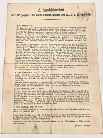 "125 Jahrfeier des ehemaligen königlich preußischen Garde-Schützen-Bataillons 1339" Progammheft und Rundschreiben