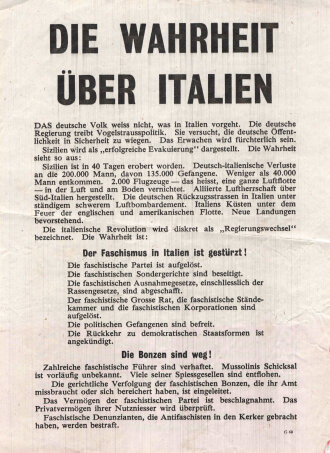 Alliiertes Flugblatt "Die Wahrheit über Italien" G.68, über DIN A5