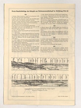 "Deutsche Weltkriegsstellung am Hartmannsweilerkopf 1914-1918" DIN A4