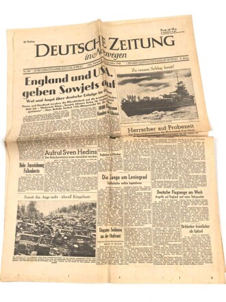 "Deutsche Zeitung in Norwegen - England und USA geben Sowjets auf" 20. September 1941, nicht vollständig, defekt 4 Seiten