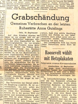 "Deutsche Zeitung in Norwegen - England und USA geben Sowjets auf" 20. September 1941, nicht vollständig 6 Seiten