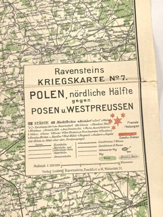 1.Weltkrieg"Ravensteins Deutsche Kriegskarten: Polen. nördliche Hälfte gegen Polen und Westpreußen" Maße: 110 x 81 cm