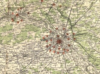 1.Weltkrieg"Ravensteins Deutsche Kriegskarten: Polen. nördliche Hälfte gegen Polen und Westpreußen" Maße: 110 x 81 cm
