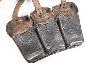 Patronentasche zum K98 Wehrmacht ( für 6 Ladestreifen) Getragenes Stück mit Reichsbetriebsnummer